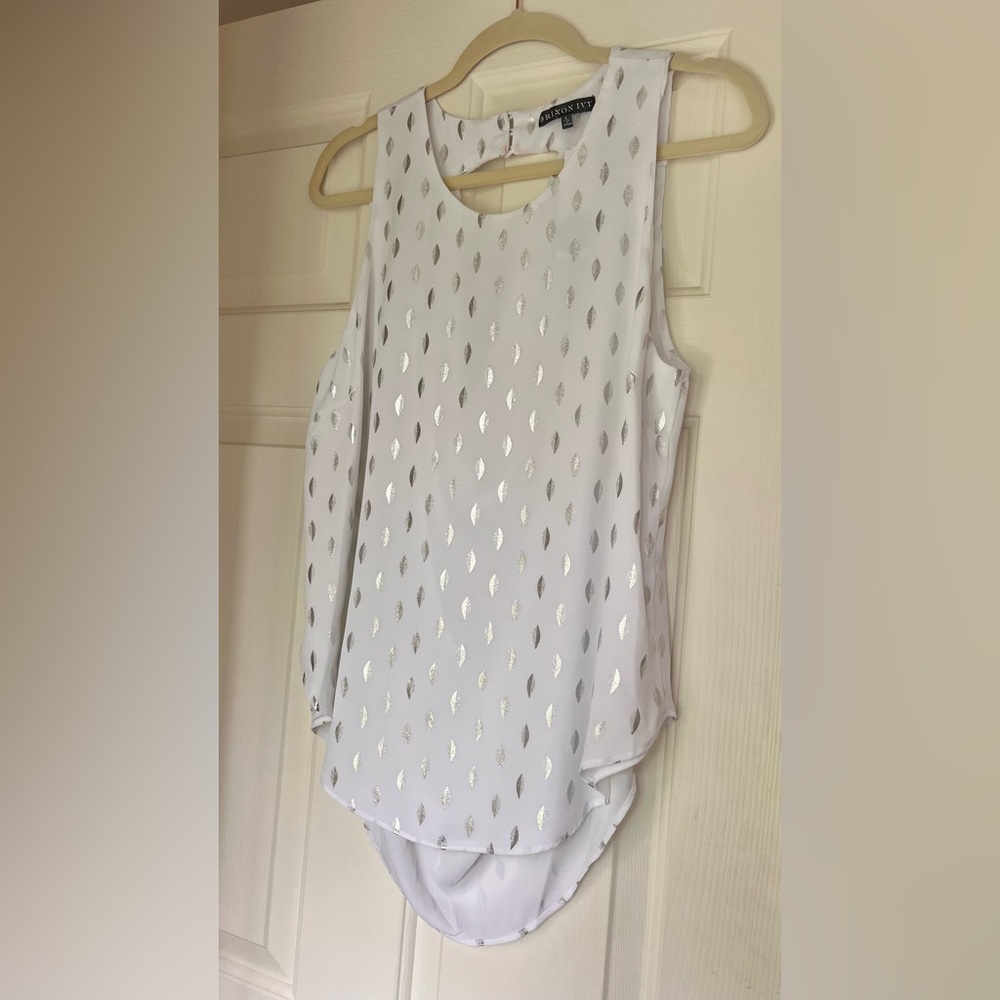 Brixon Ivy Renato Drape White Sleeveless Top w Silver Accents and Back Detail